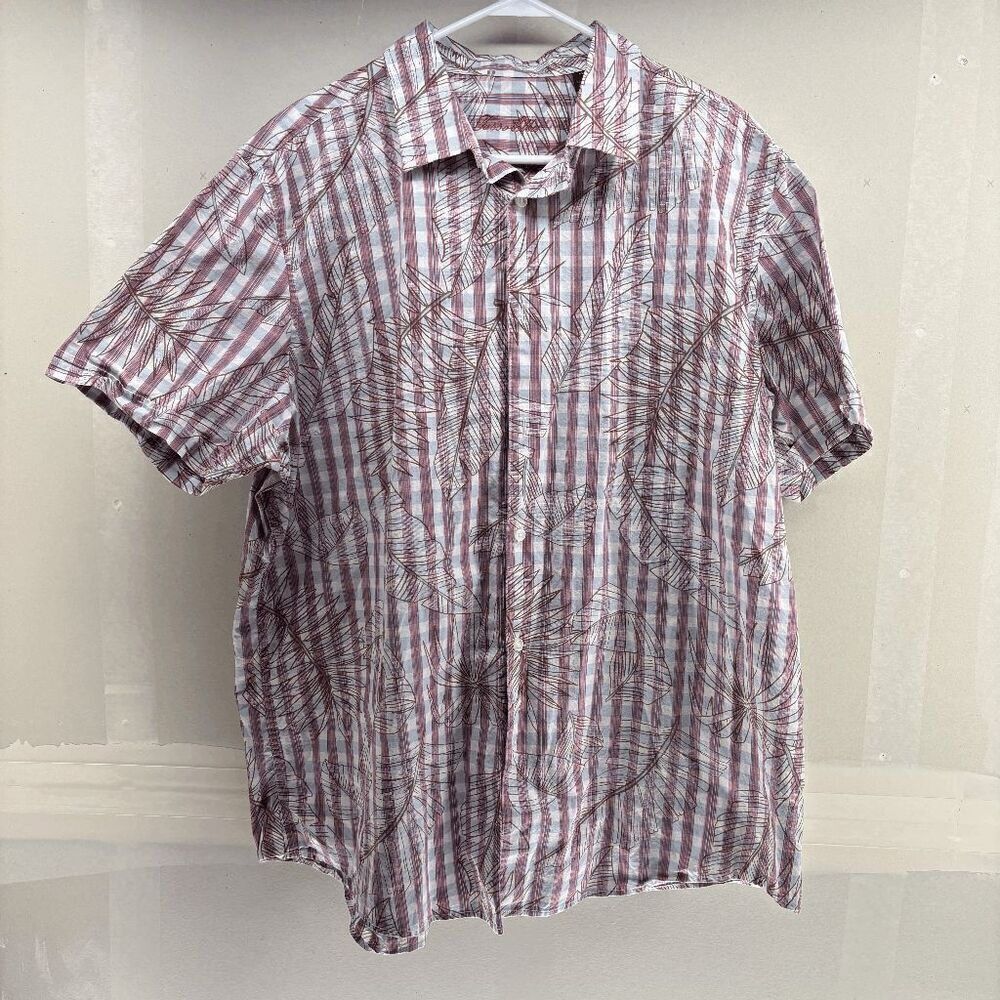 Tasso Elba Men's Button Down Camp Hawaiian Shirt Palm Leaves All Over XXL‎